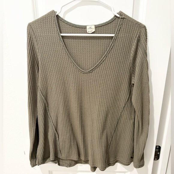 O’Neill Green Long Sleeve Waffle Knit Sweater Top - Picture 6 of 7